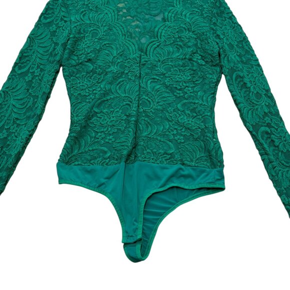 Vintage Y2K bebe Green Lace Mesh Bodysuit – Long Sleeve - Picture 4 of 6